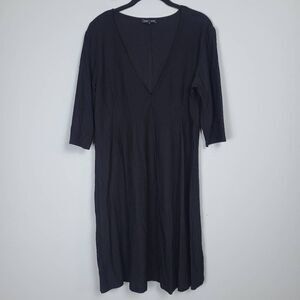 Eileen Fisher Womens Deep V Neck Dress Size L Black Knee Length Minimalist Flowy